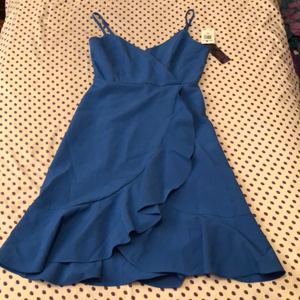 FINAL PRICE Aqua Faux-Wrap Flounce Dress